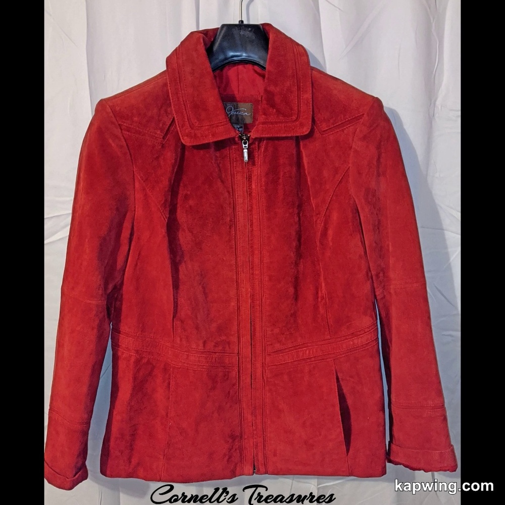 Jessica Red Suede Fitted Jacket in Size Large